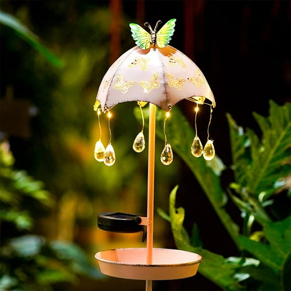 comedero solar de hierro para pájaros lámpara de tierra paraguas goteo jardín patio decoraciones al aire libre patio césped rosa jm