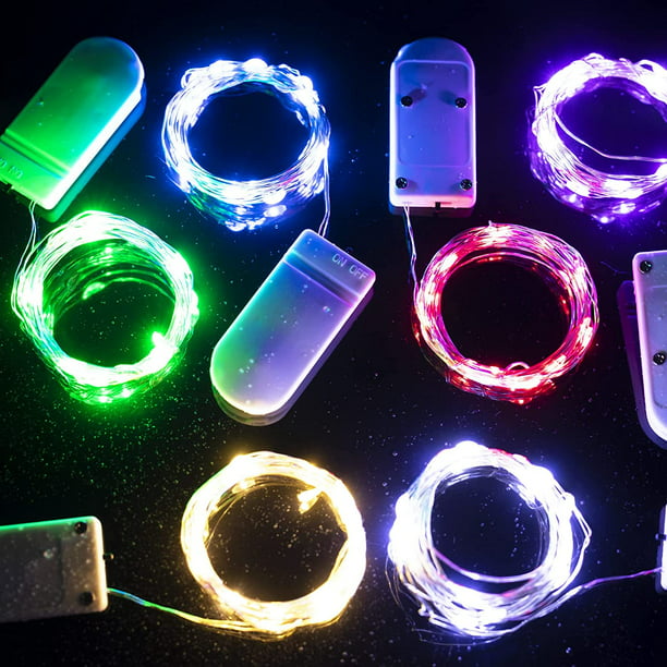Paquete de 12 luces LED de hadas, funciona con pilas, resistente al agua,  alambre plateado, 7 pies, 20 luces LED de luna estrellada de luciérnaga  para bricolaje, boda, fiesta, dormitorio, patio, Navidad (
