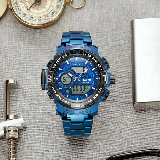 Mirar MIZUMS Reloj para hombre Caja de aleación de moda Banda de acero  inoxidable Reloj analógico digital de doble movimiento Reloj deportivo de  pulsera de cuarzo resistente al agua MIZUMS Mirar