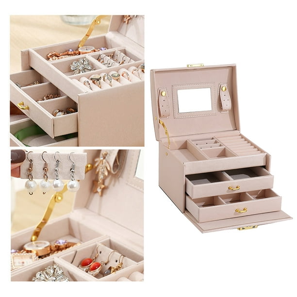Joyero con Retro Y Caja de Almacenamiento de Joyería con Espejo para Rosado  Sunnimix Caja de almacenamiento de joyas