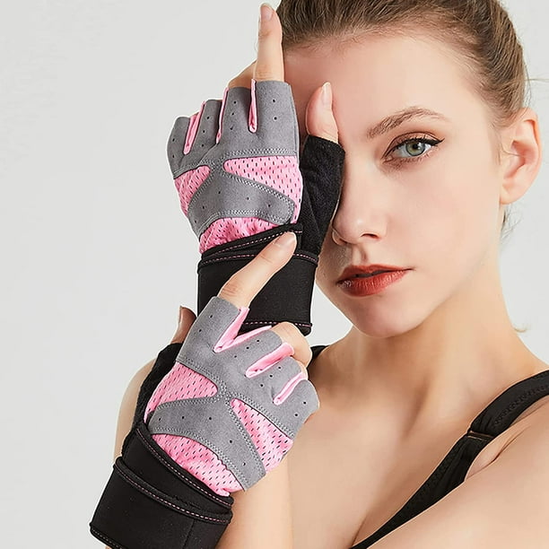 Guantes de gimnasio para mujer, guantes de entrenamiento para mujer,  guantes sin dedos para levantamiento de pesas, guantes ligeros y  transpirables