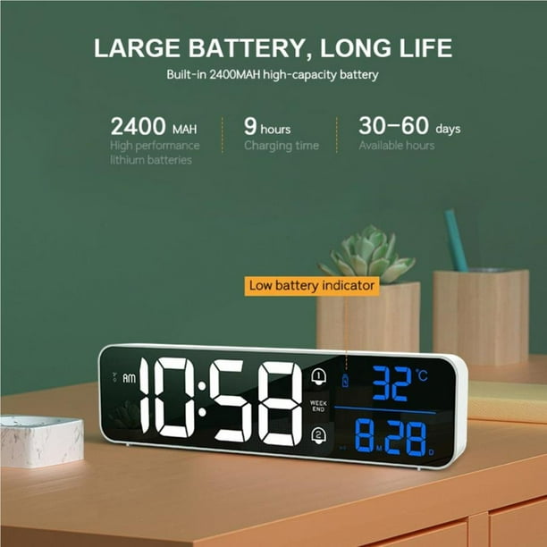 Reloj de mesa Digital con música, despertador electrónico con espejo LED,  Control de voz, pantalla de temperatura y fecha, recargable por USB