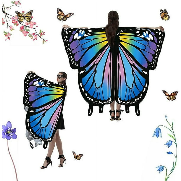 Alas de mariposa Disfraces de mariposas para adultos Capa de ala de hadas  colorida Mantón de mariposa para mujer Accesorio de disfraz de duendecillo  de ninfa para Navidad Halloween B