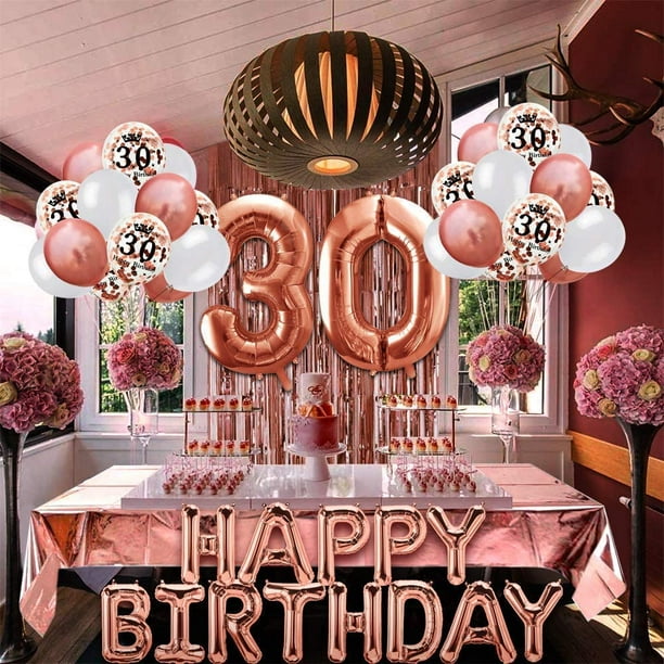 JM Decoraciones para 30 cumpleaños, cortina con flecos, cartel de feliz  cumpleaños, globo de helio, JM