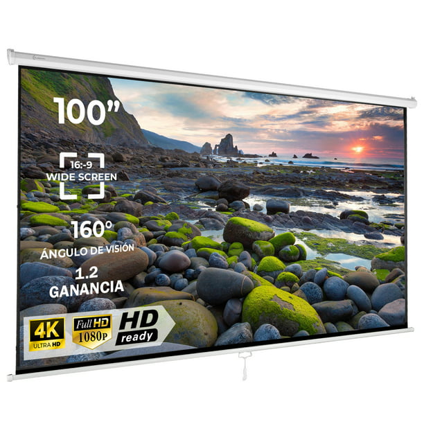 Pantalla de proyector de 100 pulgadas, pantalla de proyector de montaje en  pared 4K 16:9 HD, pantalla de proyección plegable, pantalla de proyector