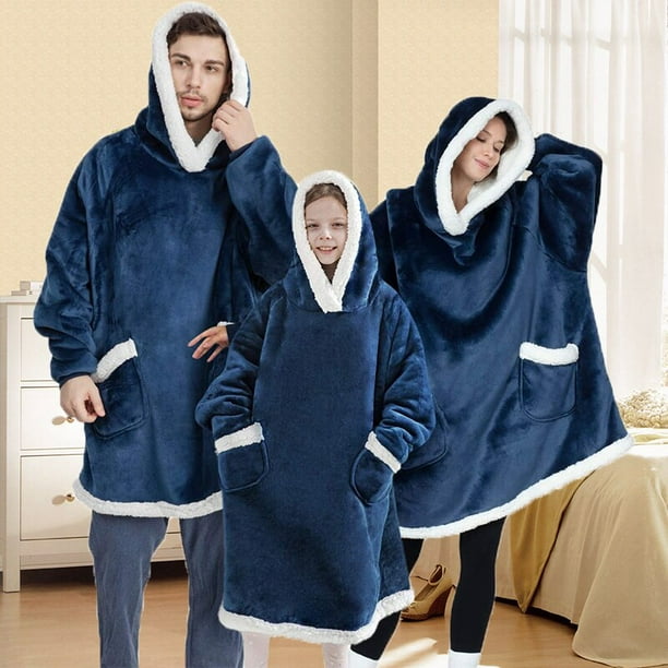 Suéter con capucha para mujer, manta polar de gran tamaño con mangas,  Bolsillo grande, cálida y gruesa, bata de TV para pareja, invierno, 2023