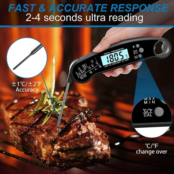 Termómetro digital para carne, alimentos y dulces, termómetro de cocina  digital de lectura rápida para hornear en casa (negro)