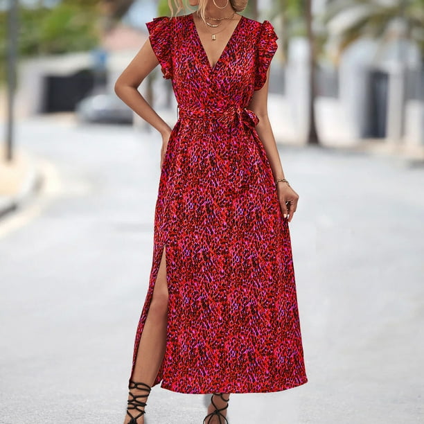 Gibobby Vestido Mujer Casual de Playa Verano Vestidos casuales de verano  para mujer Vestido de manga corta con estampado de flores Vestido casual de  playa(Rojo,M)