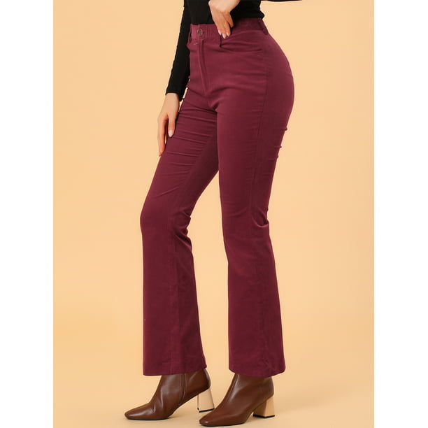 Pantalones Acampanados De Pana Vintage Para Mujer Pantalones Elásticos De  Cintura Alta Con Parte Inferior De Campana Borgoña XS Unique Bargains  Pantalones