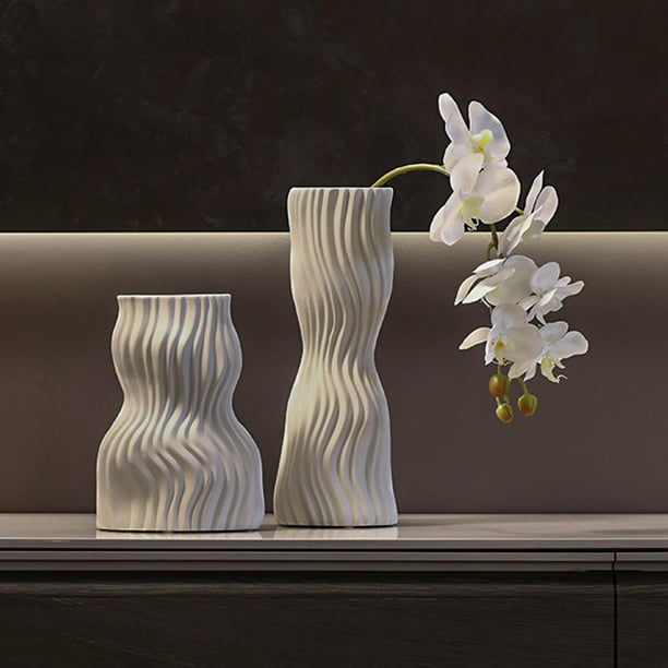 Jarrones decorativos de cerámica blanca, 2 piezas, decoración moderna de  granja, florero con diferentes diseños de cuerda únicos para decoración de