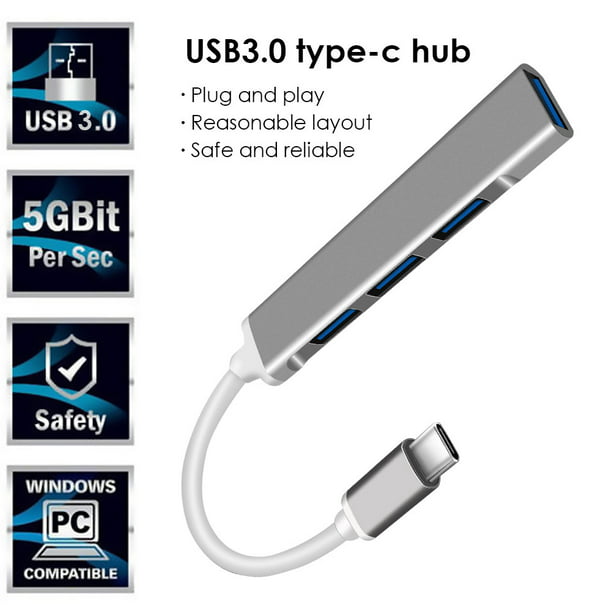 MINI HUB USB TIPO C A 4 PUERTOS USB 3.0 TYPE A CON CABLE ALTA VELOCIDAD PC  Y NOTEBOOKS