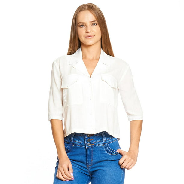 Blusa Mujer Con Cuello Bolsas Blanca Casual Ligera blanco CH Incógnita 330657 | Walmart línea