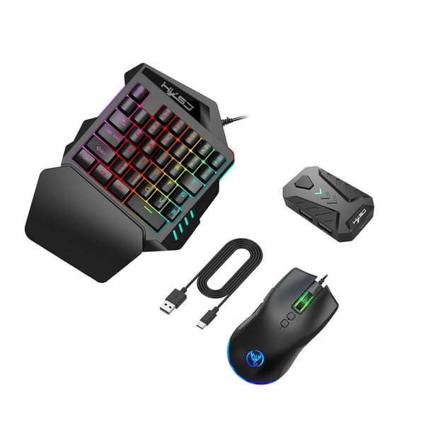 Teclado y ratón RGB con una sola mano, teclado para juegos, ratón de 6400  DPI, controlador de juego portátil RGB para PC Gamer