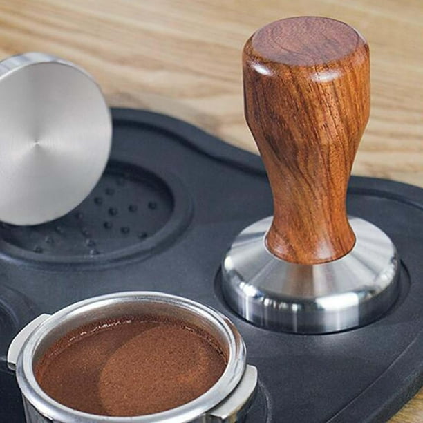 USEAMIE Prensa de café expreso con alfombrilla de acero inoxidable 304,  base plana, mango de madera para café molido, accesorios para máquinas de  café
