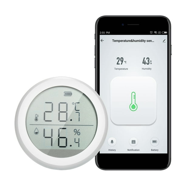 Sensor Irfora Termómetro WiFi Higrómetro Medidor de sensor de temperatura  de humedad inteligente con alerta de notificación de aplicación para el  hogar Humidor de cigarros de garaje par Irfora Sensor