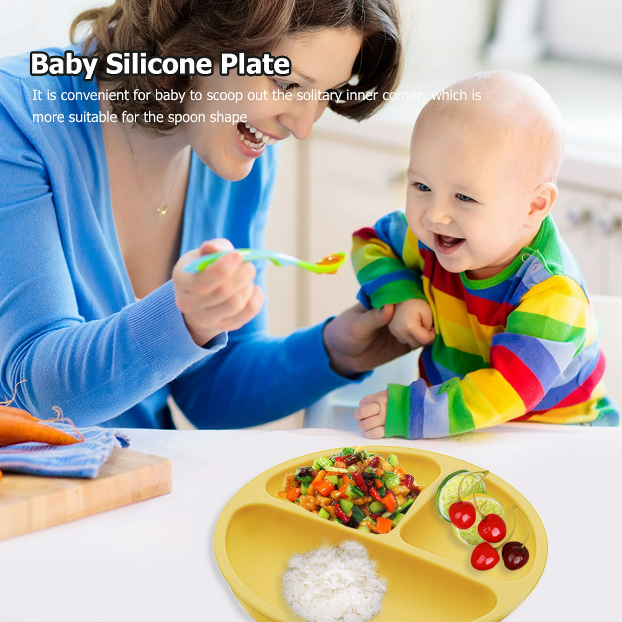 Plato Antideslizante Redlemon para Bebé, Silicón, Microondas, Resistente,  Incluye Tenedor y Cuchara