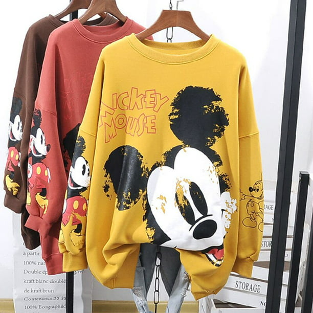 Sudadera con capucha de Disney para mujer, estampado de letras de Mickey  Mouse, informal, de manga larga, holgada, a la moda de otoño, Tops  femeninos, ropa de calle de cuello redondo zhangyuxiang