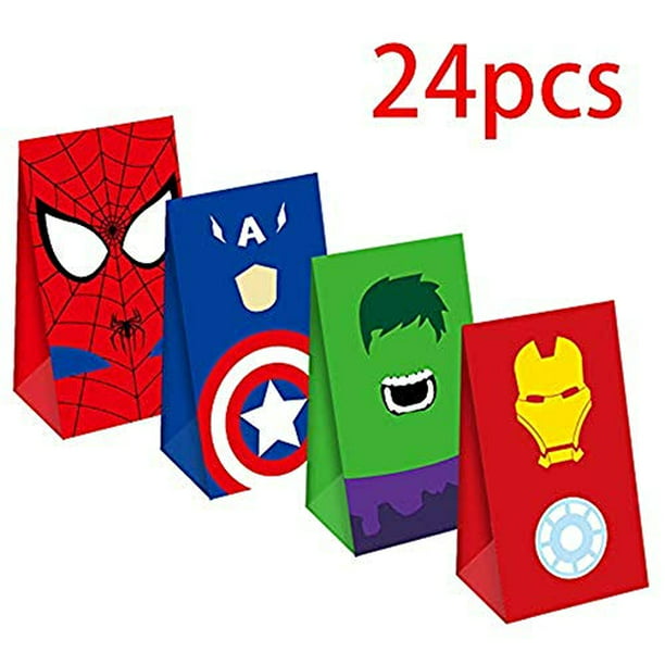 24 PCS Bolsas de fiesta de superhéroes bolsos de regalos con 24 piezas  pegatinas para niños Fiesta de superhéroes de superhéroe QICI Decoración  Cumpleaños