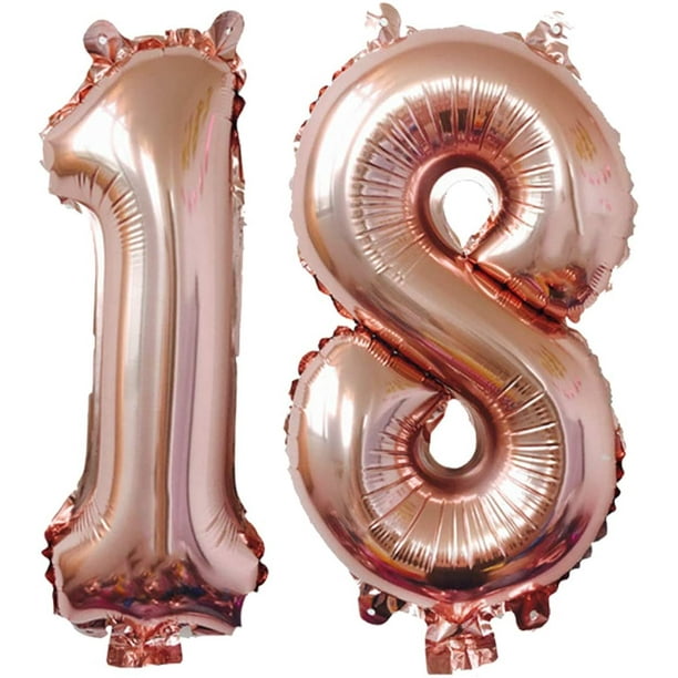 Decoración de cumpleaños de 18 años, globos de fiesta Globos con números de  18 años para decoración de fiesta de cumpleaños de 18 años de boda Globos  de helio (oro rosa 18)