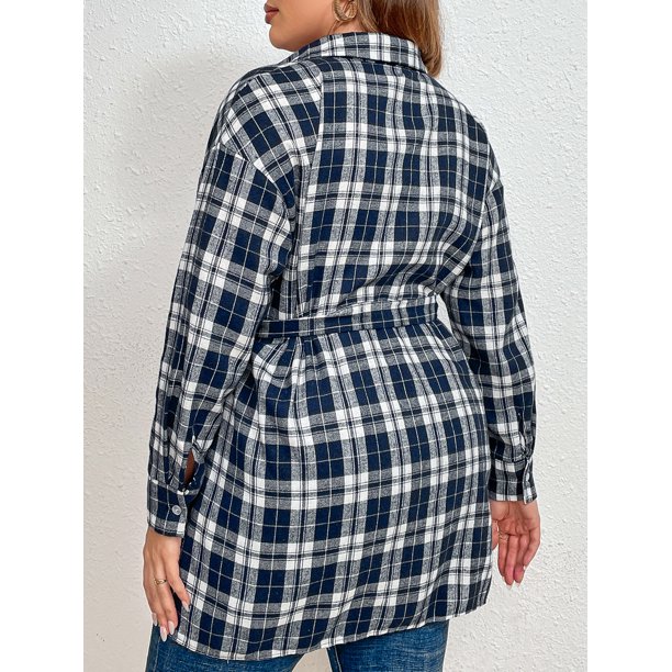  Chaqueta a cuadros azul marino para mujer, chaqueta de manga  larga casual para oficina, trabajo, negocios, talla grande, Cuadros azul  marino : Ropa, Zapatos y Joyería