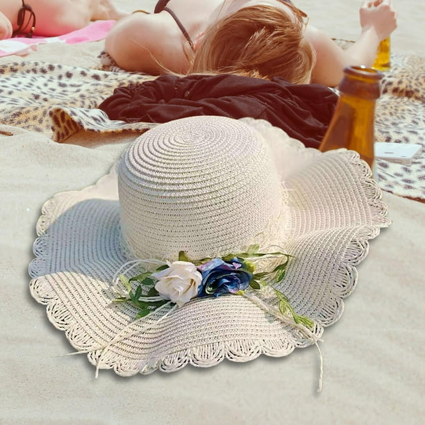 Sombreros de paja para mujer, sombrero con adornos de rosas a la moda, sombreros  para mujer, protección solar de verano, sombreros para mujer, verano Blanco  Salvador Sombrero de copa
