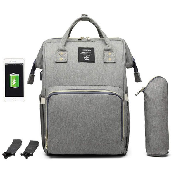 Mochila unisex para pañales, gris, gran capacidad, impermeable, correas  acolchadas para el hombro, cremalleras reforzadas, 5 bolsillos con función