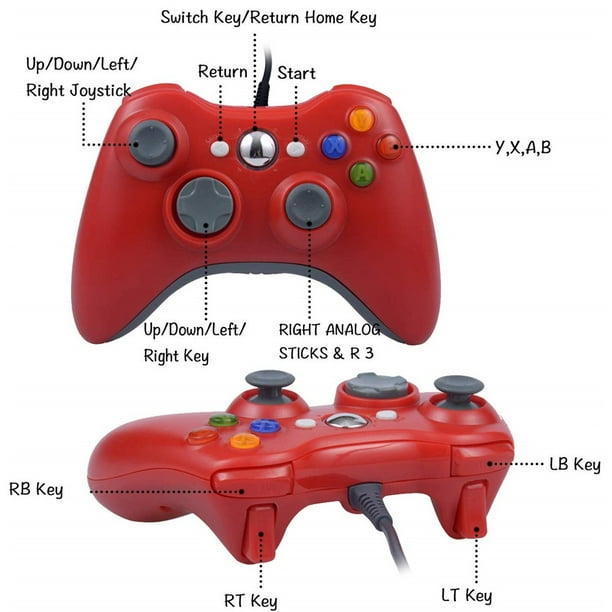 Joystick de Comando/Control USB para Microsoft Xbox 360 / PC (Rojo