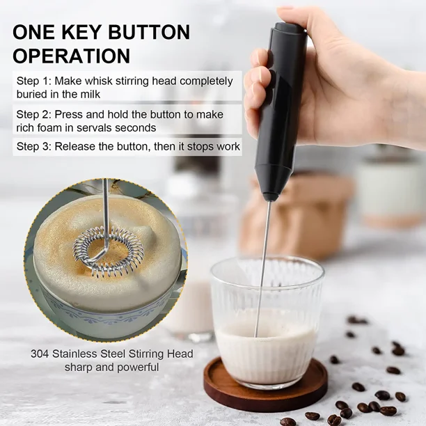Mini espumador eléctrico de leche, espumador de leche de mano de acero  inoxidable de grado alimenticio, batidor de espuma a pilas para café,  matcha