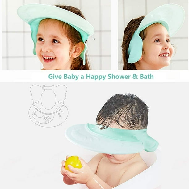 Sombrero de lavado de cabello, gorro de ducha de silicona, suave y  ajustable, protector de cabeza de visera para niños, bebés, niños (azul)