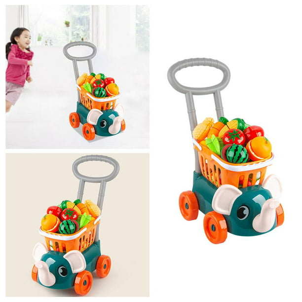 deAO Carrito de compras para niños, carrito de compras de juguete de metal  para niños pequeños, 46 piezas, alimentos, frutas, verduras, juego de rol