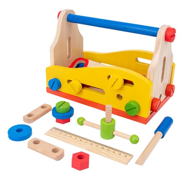 Mini banco de herramientas para niños pequeños, juego de banco de trabajo  de herramientas de madera, taller de construcción, juego de simulación