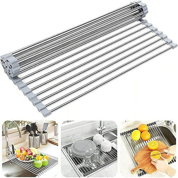 1 escurridor de platos enrollable sobre fregadero de cocina con silicona  antideslizante para escurrir vajilla, vidrio, verduras, frutas, grande (20  tubos de 47 x 40 cm) Sailing Electrónica