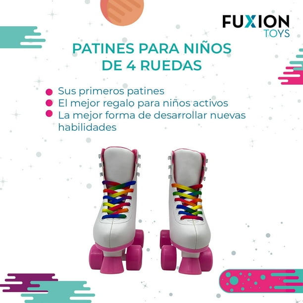Patines 4 ruedas para niños y niñas, fabricado con vinipiel, luces y  llantas de PVC rosa 22.5 Fuxion Sports GB-MDS-190