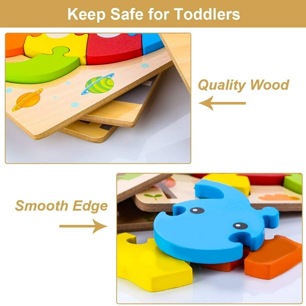 Rompecabezas de madera para niños pequeños, juguetes de regalo para niños y  niñas de 1 2 3 años, juguetes educativos para bebés con 4 patrones de  animales, formas coloridas Ormromra HMHZ532-2