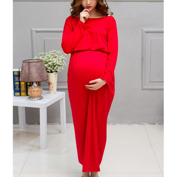 1x Vestido de Mujer Diseño Elástico de Cintura de Estómago Ropa Premamá  rojo Soledad Vestido de maternidad