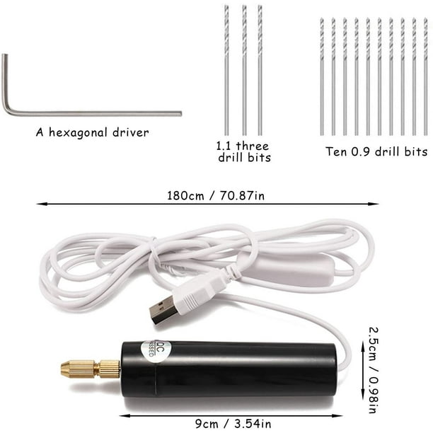 Mini taladro, 0,7-1,2 mm, portátil, USB, sello de mano, juego de