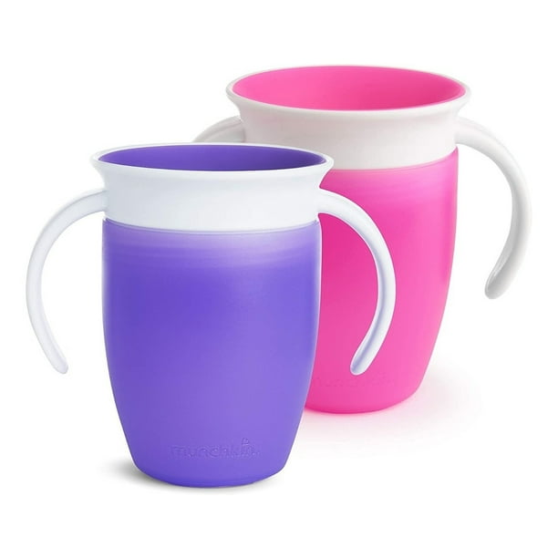 Munchkin® Miracle® 360 Trainer - Vaso para beber con asas, a prueba de  derrames, 7 onzas, paquete de 2, rosa/morado : Bebés 