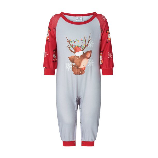 Pijama De Navidad Familiar, Blusa Impresa En Ciervos Y Copos De Nieve +  Pantalones Largos ; Bebé 6-9 Meses