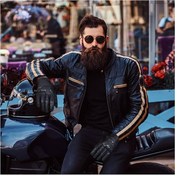 Guantes de motocicleta de cuero para hombre, transpirables, para  conducción, motociclista, motocicleta, guantes de pantalla táctil,  protectores de