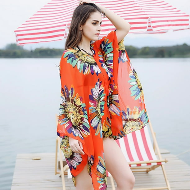 Blusas para Mujer, Cárdigan Kimono, Vestido Cubrir El , para Al Aire Libre  en El Agua Amarillo Macarena Cárdigan tipo kimono de playa