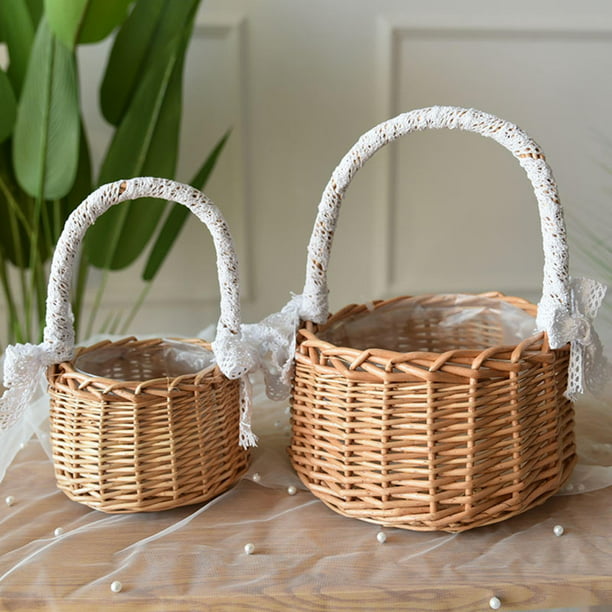 Cestas de almacenamiento de ratán, cesta de flores de ratán, cesta pequeña  de mimbre con asa, cesta de picnic hecha a mano, huevos y dulces, cesta de