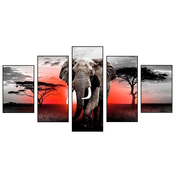 Lienzo De Elefante Cuadros 5 Paneles Decorativo Pared Modernos Para Sala  Comedor