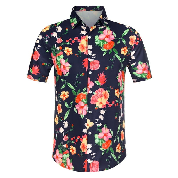 Lars Amadeus Camisas Estampadas De Verano Para Hombre, Manga Corta,  Informal, Con Botones, Para La Playa Negro rosa S Lars Amadeus Camisas