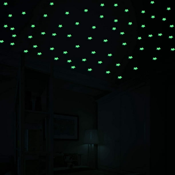 100 pegatinas de pared de plástico noctilucentes fluorescentes con estrellas  luminosas que brillan en la oscuridad para el hogar, decoración de arte,  techo color azul 100 Sincero Hogar