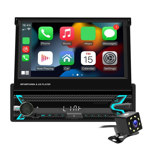 Radio de coche Radio de coche de 7 pulgadas 1 Din Wireless Carplay Android  Auto Radio FM Pantalla retráctil