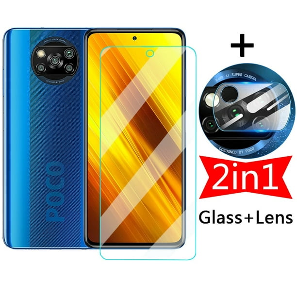 Cristal Protector de pantalla 2 en 1 para Xiaomi Poco X3 NFC X4 Pro 5G F1  Protector templado película de lente de cámara en X 3 GT m 4 M4 Pro F3