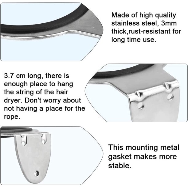 Soporte para secador de pelo de acero inoxidable Soportes para secador de  pelo montados en la pared a prueba de herrumbre Soportes para secador de  pelo anticorrosión con junta y tornillos para