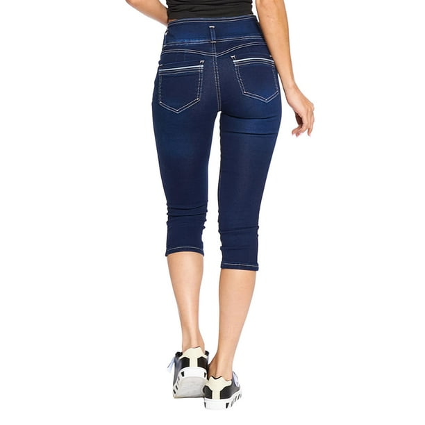 Jeans Capri Mujer Moda Casual Mezclilla 3 Botones Azul azul 7 Incógnita  110097