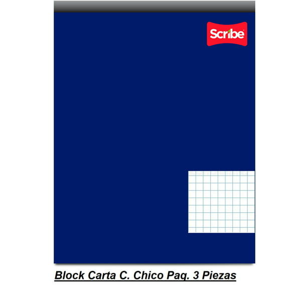 Paquete De 3 Blocks Tamaño Carta Scrib Cuadro Chico Con 80 Hojas Pasta Rígida Block Carta 7096