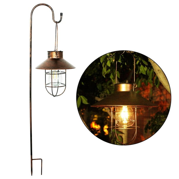 Linterna solar para colgar al aire libre – Lámpara solar de metal vintage  impermeable con bombilla Edison blanca cálida decorativa para patio, patio